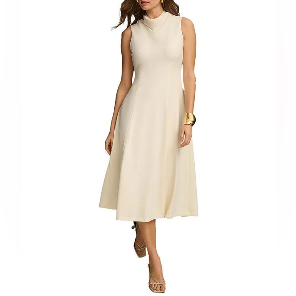 Donna Karan DK Mock Neck Sleeveless Midi A-Line Dress